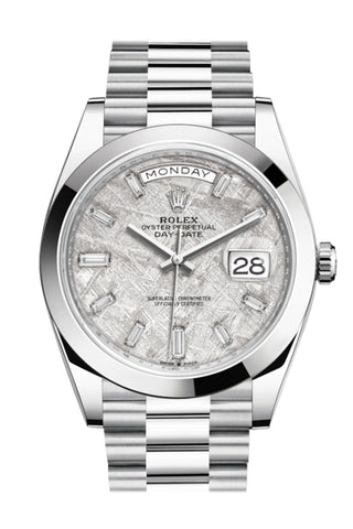 Rolex Day-Date 40 Meteorite Baguette Diamond Dial Dome Bezel Platinum President Automatic Men’s