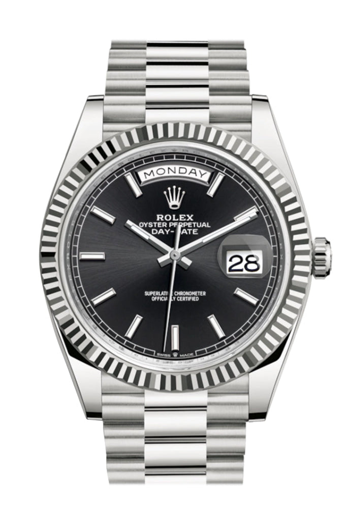 Rolex Day-Date 40 Black Dial Fluted Bezel White Gold President Automatic Men’s Watch 228239