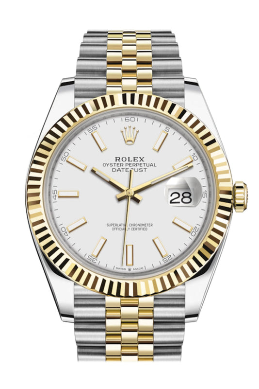 ROLEX 126333 Datejust 41 White Dial Fluted Bezel Gold Jubilee