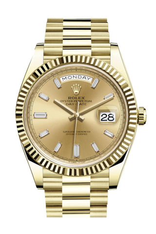 Rolex Day-Date 40 Champagne 10 Baguette Diamond Dial 18K Yellow Gold President Automatic Men’s