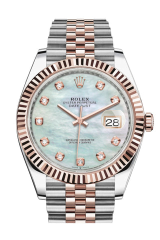 Rolex Datejust 41 Mother-Of-Pearl Set With Diamonds Dial Rose Gold Fluted Bezel Jubilee Mens Watch