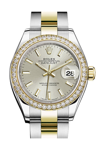 Rolex Datejust 28 Silver Dial Diamond Bezel Yellow Gold Ladies Watch 279383Rbr 279383