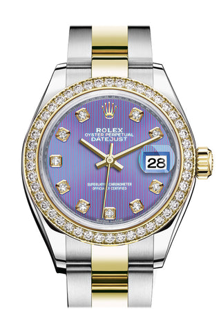 Rolex Datejust 28 Lavender Set With Diamonds Dial Diamond Bezel Yellow Gold Ladies Watch 279383Rbr