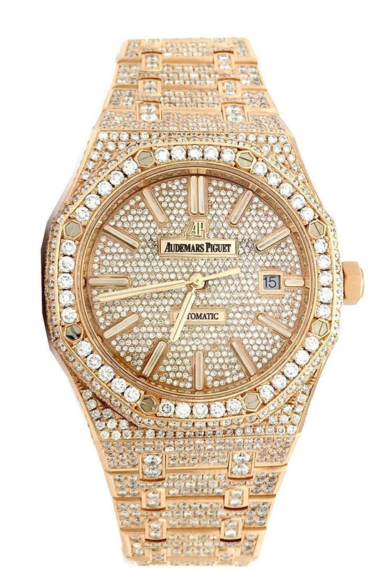 Audemars Piguet Royal Oak 15400st Chandelier Aftermarket Diamonds 18K White  Gold 41mm Iced Out Watch - Luxury Watches USA
