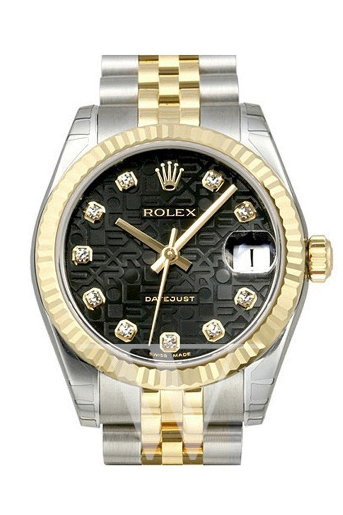 Rolex Datejust Steel Yellow Gold Black Diamond Dial Ladies Watch
