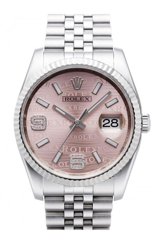 ROLEX 116234 Datejust 36 Pink Waves Diamonds Gold Bezel | WatchGuyNYC