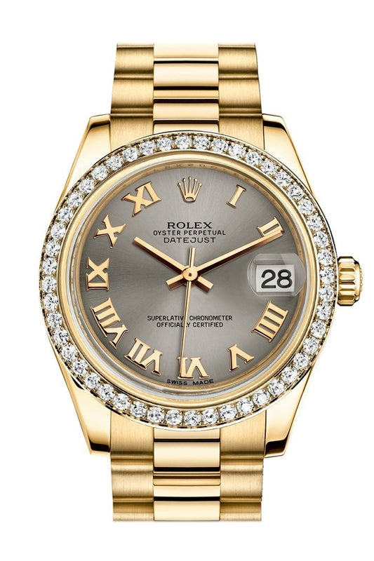 Rolex Datejust 31 Olive Green VI Diamond Dial Fluted Bezel 18K Gold President 178248 | WatchGuyNYC Olive Green / None