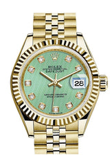 Rolex Datejust 28 279178 Mint Green Diamond Fluted Bezel Yellow