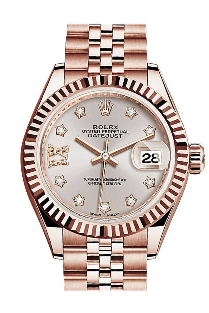 Rolex 28 Diamond Dial Fluted Rose Gold President Ladies Watch |