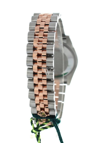 Rolex Datejust 31 Black Mother Of Pearl Diamond Dial Fluted Bezel 18K Rose Gold Two Tone Jubilee