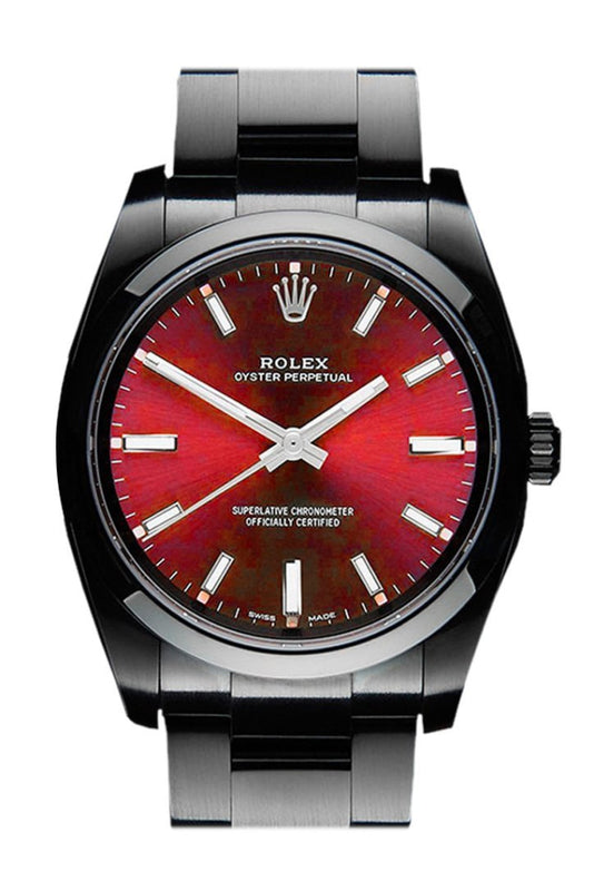 Rolex Black pvd Oyster Perpetual Red Dial Stainless Steel 114300